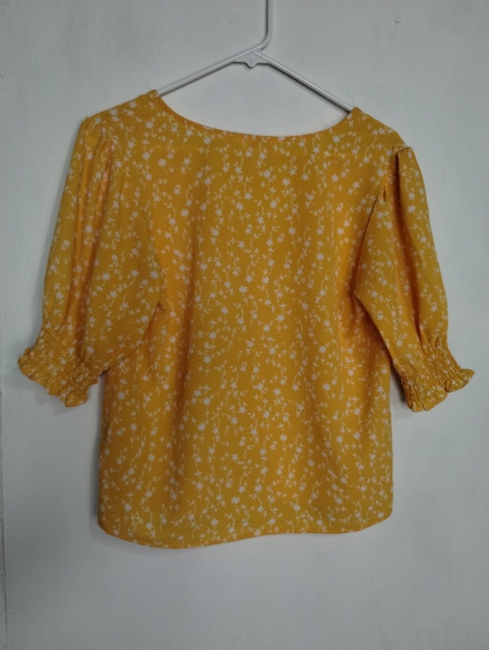 Women's Yellow Floral V-Neck Button Front Top - Picture 4 of 12